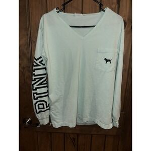 Victoria's Secret Pink Long Sleeve Shirt LG Logo Dog Lime Green Shirt